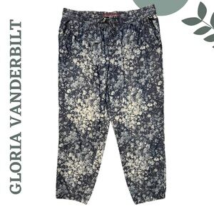 Lightweight Floral Pants by Gloria Vanderbilt | Blue | Elastic Waist | Large